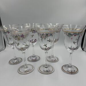 Lena Liu Bradex Hummingbirds and Flowers Wine Glasses Goblets  Set of 6